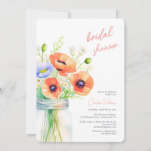 Elegant Wildflowers Watercolor Bridal Shower Invitation (Front)