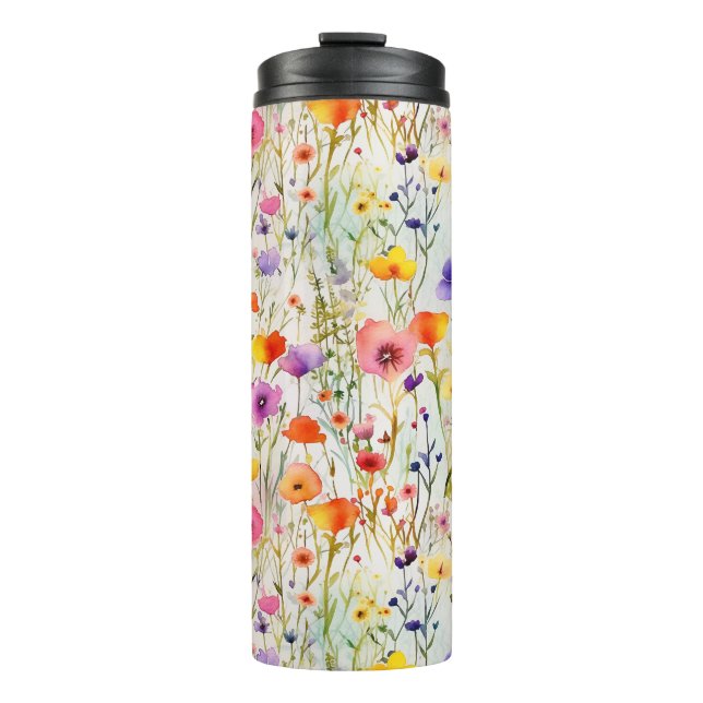 Elegant wildflowers watercolor pattern thermal tumbler (Front)