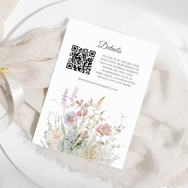 Elegant Wildflowers Watercolor QR code Details Enclosure Card (Creator Uploaded)