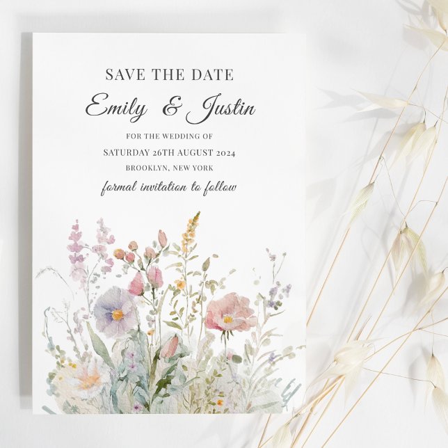 Elegant Wildflowers Watercolor Save the Date Invitation (Creator Uploaded)
