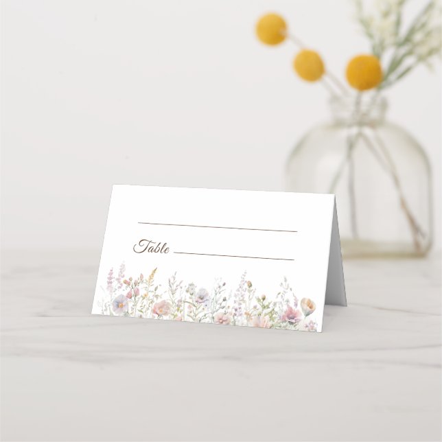 Elegant Wildflowers Watercolor Wedding Folded Place Card (Front)