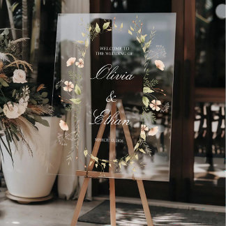 Elegant Wildflowers Watercolor Wedding Welcome Acrylic Sign