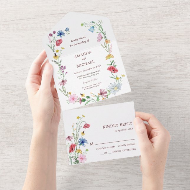 Elegant Wildflowers Wedding All In One Invitation (Tearaway)