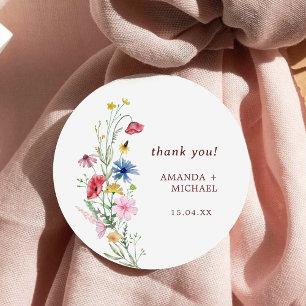 Elegant Wildflowers Wedding Classic Round Sticker