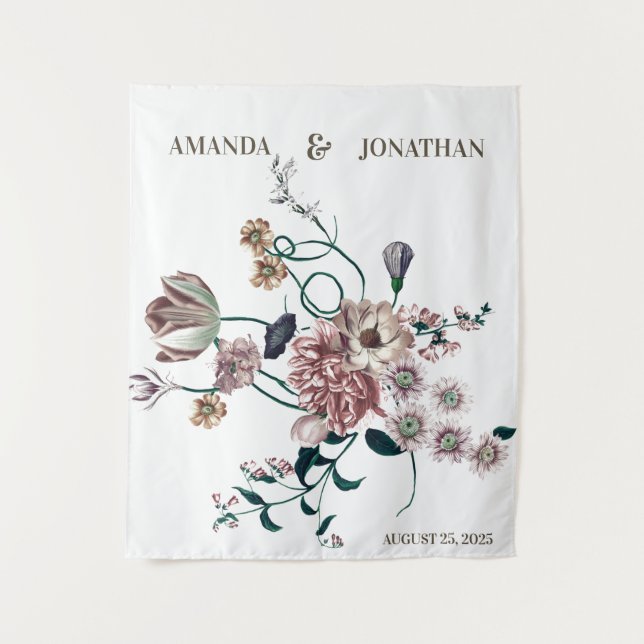 Elegant Wildflowers Wedding Photo Booth Backdrop Tapestry (Front)