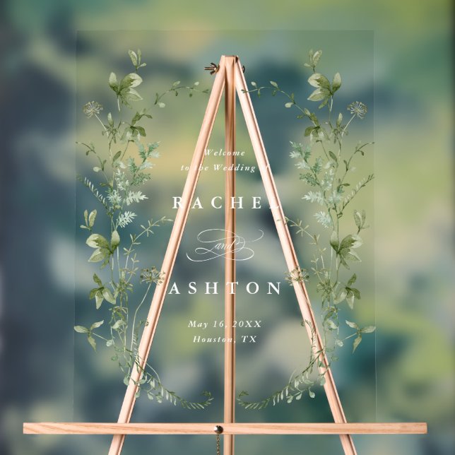 Elegant Wildflowers Wedding Welcome  Acrylic Sign (Neutral)