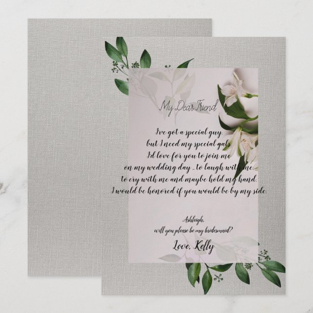 Elegant   will be my bridesmaid invitation (Front/Back)