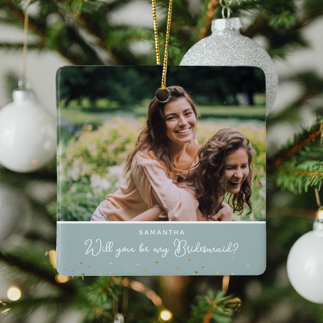 Elegant Will You Be My Bridesmaid? 2 Photo Ceramic Ornament (Creator Uploaded)