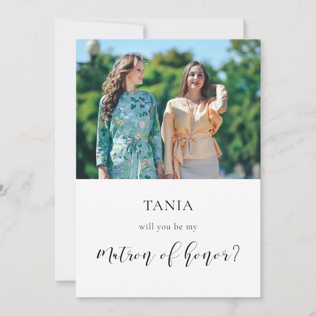 Elegant Will you be my Matron of honour photo card (Front)