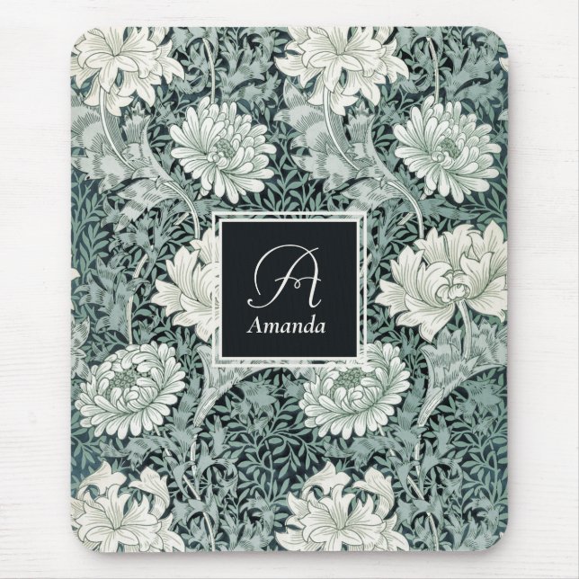 Elegant William Morris Anemone with Monogram Mouse Mat (Front)