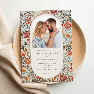 Elegant William Morris Floral Photo Wedding Invitation