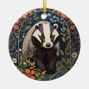 Elegant William Morris Inspired Badger Ceramic Tree Decoration