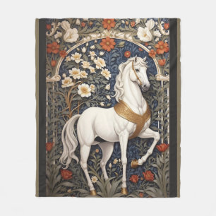 Elegant William Morris Inspired White Horse Fleece Blanket