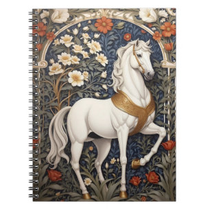 Elegant William Morris Inspired White Horse Notebook