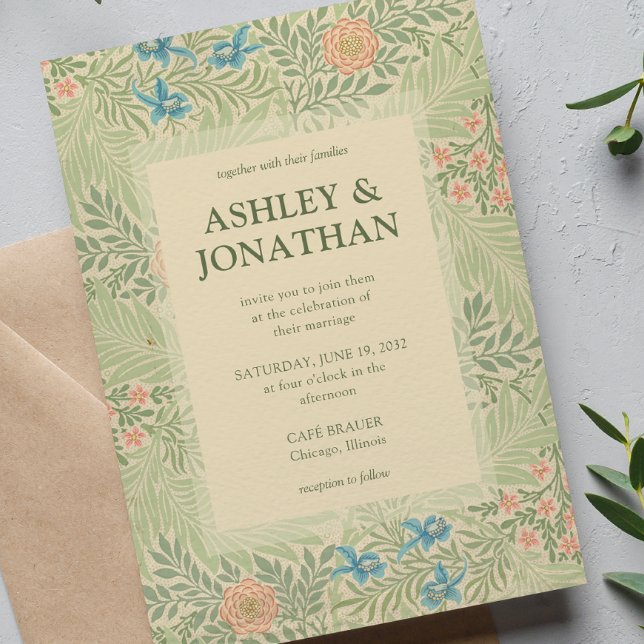 Elegant William Morris Larkspur Pattern Wedding Invitation (Creator Uploaded)