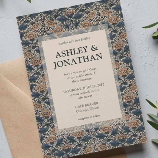 Elegant William Morris Peony Pattern Wedding Invitation (Creator Uploaded)