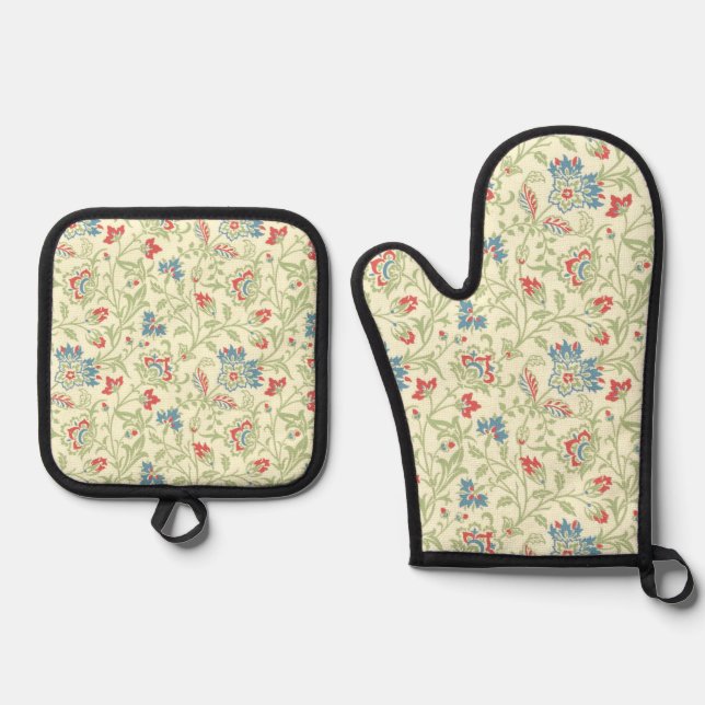 Elegant William Morris Renaissance Floral Oven Mitt & Pot Holder Set (Front)