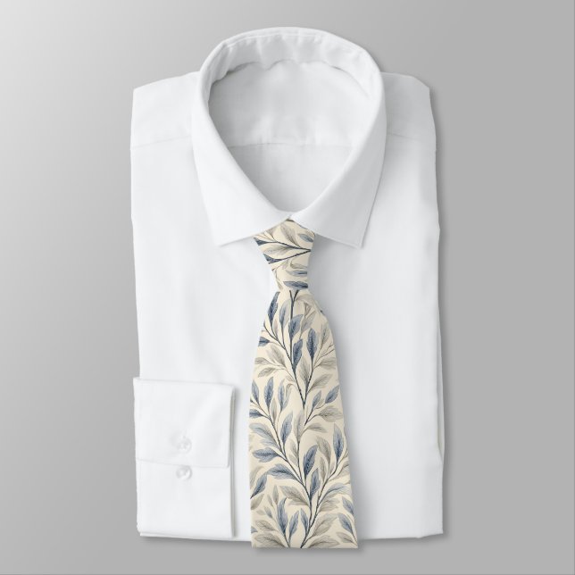 Elegant Willow Leaves on Cream Tie (Tied)