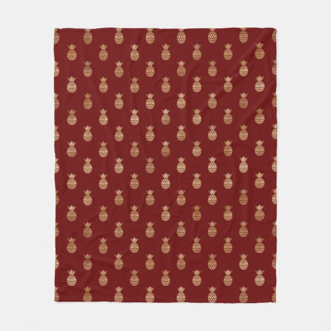 Elegant Wine and Gold Pineapples  Fleece Blanket (Front)