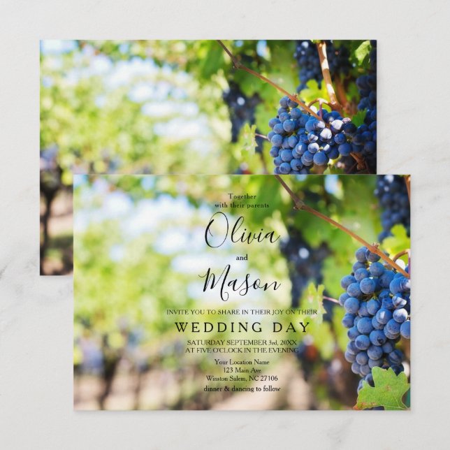 Elegant Wine and Vineyard Vines Wedding Card (Front/Back)