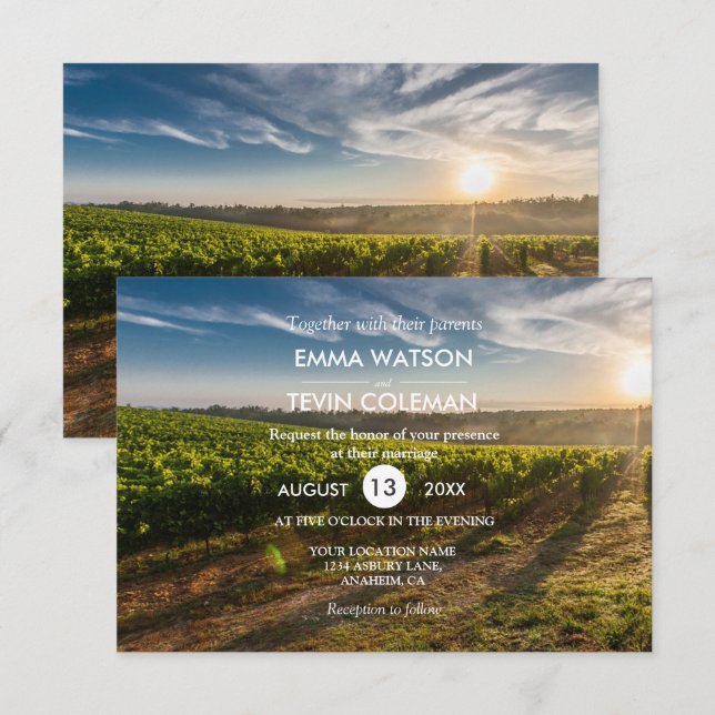 Elegant Wine and Vineyard Vines Wedding Card (Front/Back)