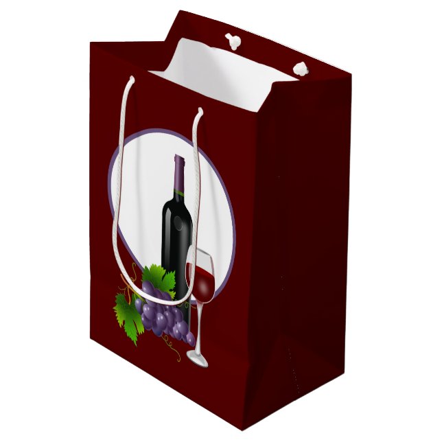 elegant wine bottle glass grapes medium gift bag (Front Angled)