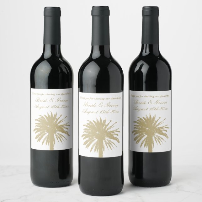 Elegant wine bottle labels for chic beach wedding (Bottles)