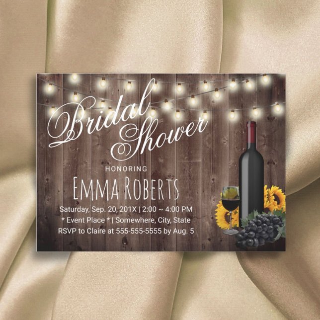 Elegant Wine Bottle Sunflower Rustic Bridal Shower Invitation (Creator Uploaded)