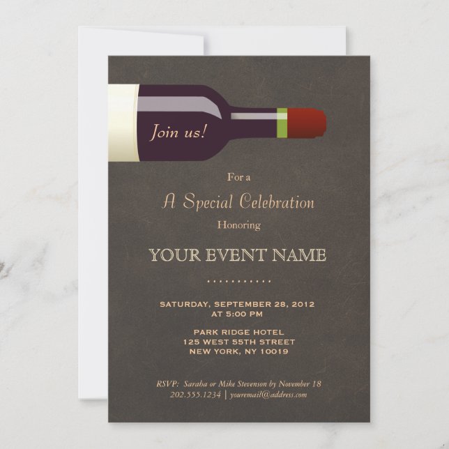 Elegant Wine Bottle, Wine Tasting Party Invitation (Front)