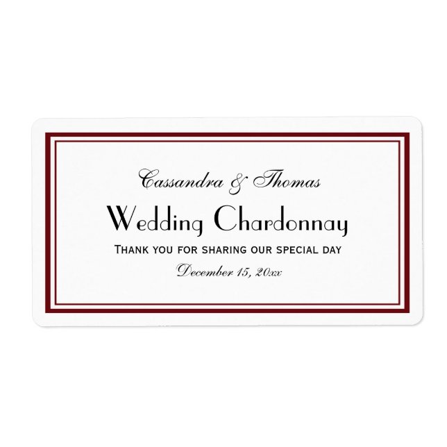 Elegant Wine / Burgundy Framed H Wine Bottle Label (Front)