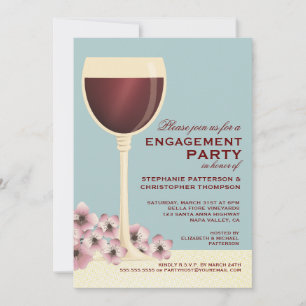 Elegant Wine & Floral Wedding Engagement Party Invitation