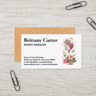 Elegant Wine Glass and Flowers Business Card