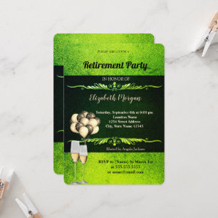 Elegant Wine Glass ,Balloons,Green Retirement  Invitation