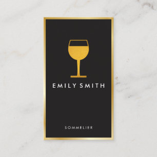 Elegant Wine Glass Faux Gold Border Business Card