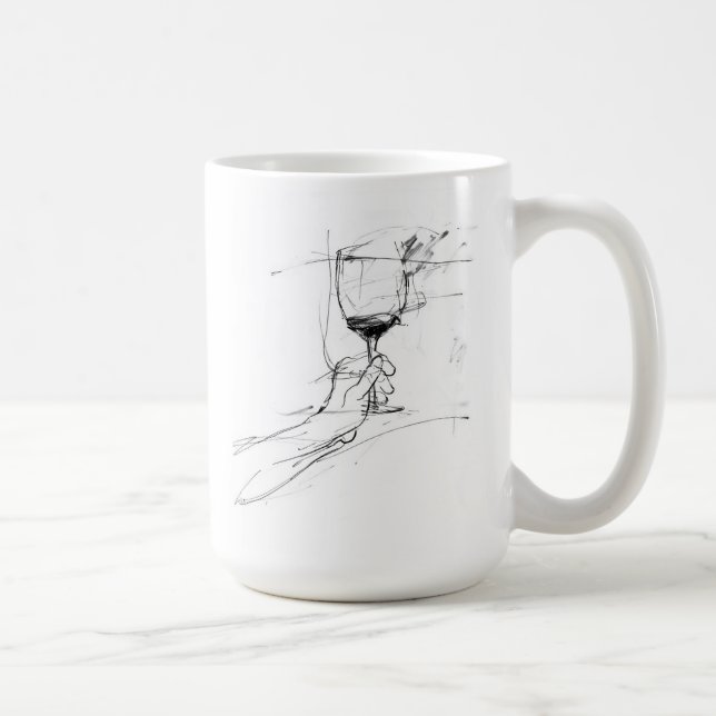 Elegant Wine Glass Toast Sketch Coffee Mug (Right)