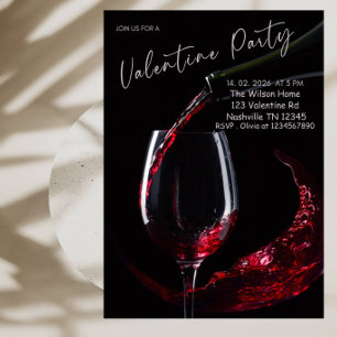 Elegant Wine Glass Valentine Party Invitation