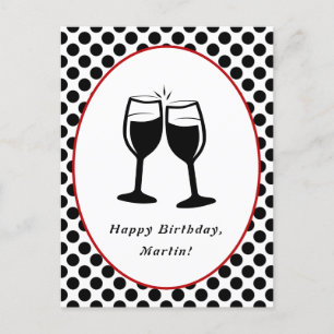 Elegant Wine Glasses Framed Polka Dot Birthday Pos Postcard