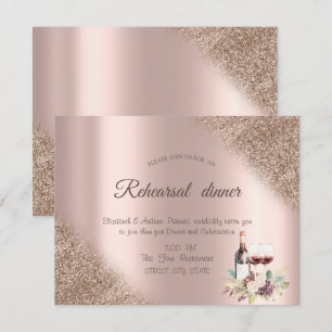 Elegant Wine Grapes Rose Gold Glitter  Invitation