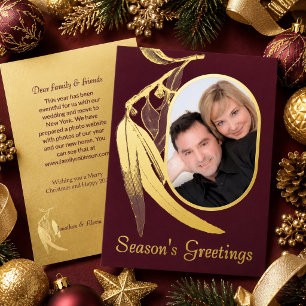Elegant Wine Photo Eucalyptus Art Christmas Gold Foil Holiday Card