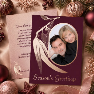 Elegant Wine  Photo Eucalyptus Art Christmas Rose Foil Holiday Card