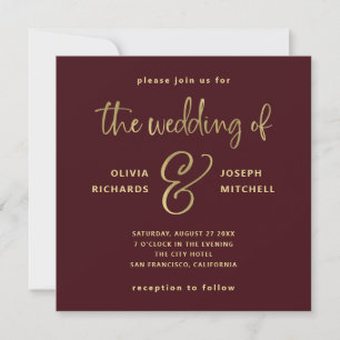 Elegant Wine Red and Faux Gold Wedding Invitation