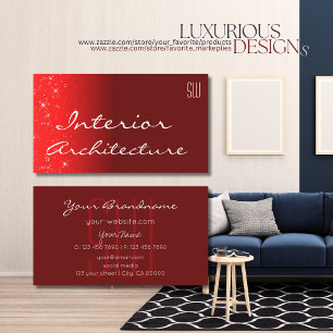 Elegant Wine Red Chic Glitter Stars with Initials Business Card