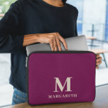 Elegant Wine Red Monogram Laptop Sleeve<br><div class="desc">Elegant Wine Red Monogram Laptop Sleeve Protect your laptop with this bright wine red and beige font laptop sleeve. Easily personalise it with your own name ( or any other name) by click on "PERSONALIZE THIS TEMPLATE" button. This laptop sleeve is for those who want to protect the laptop with...</div>