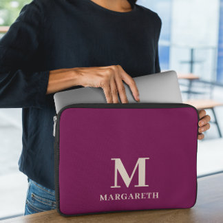 Elegant Wine Red Monogram Laptop Sleeve