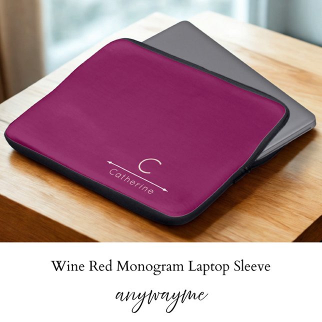Elegant Wine Red Monogram Laptop Sleeve (Creator Uploaded)