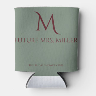 Elegant Wine Red Script Monogram Can Cooler