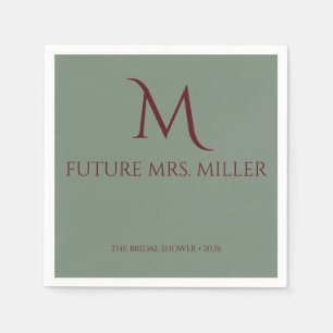 Elegant Wine Red Script Monogram Napkin