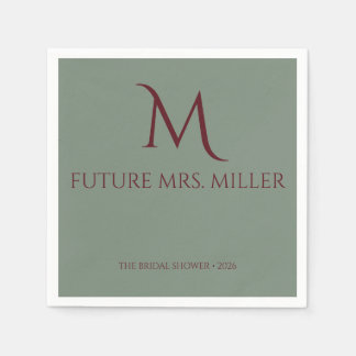Elegant Wine Red Script Monogram Napkin