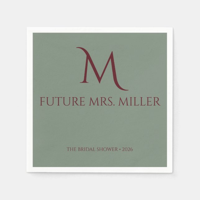 Elegant Wine Red Script Monogram Napkin (Front)