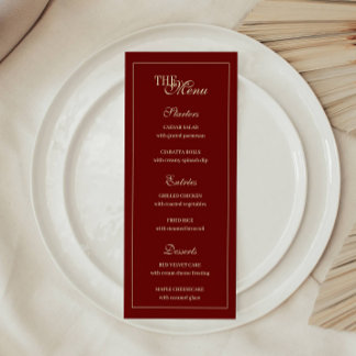 Elegant Wine Red Script Monogram Wedding Menu